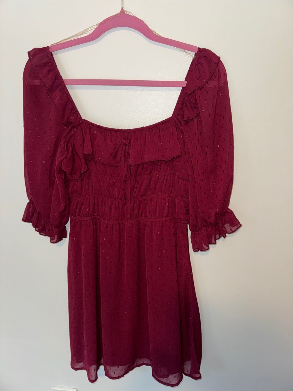 Trixxi Burgundy Ruffle-Sleeve Mini Dress